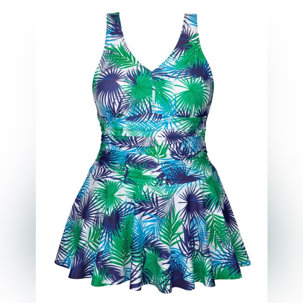 ZENBRIELE Plus Size Ruched One Piece Swimdress Tummy Control Floral Skirted